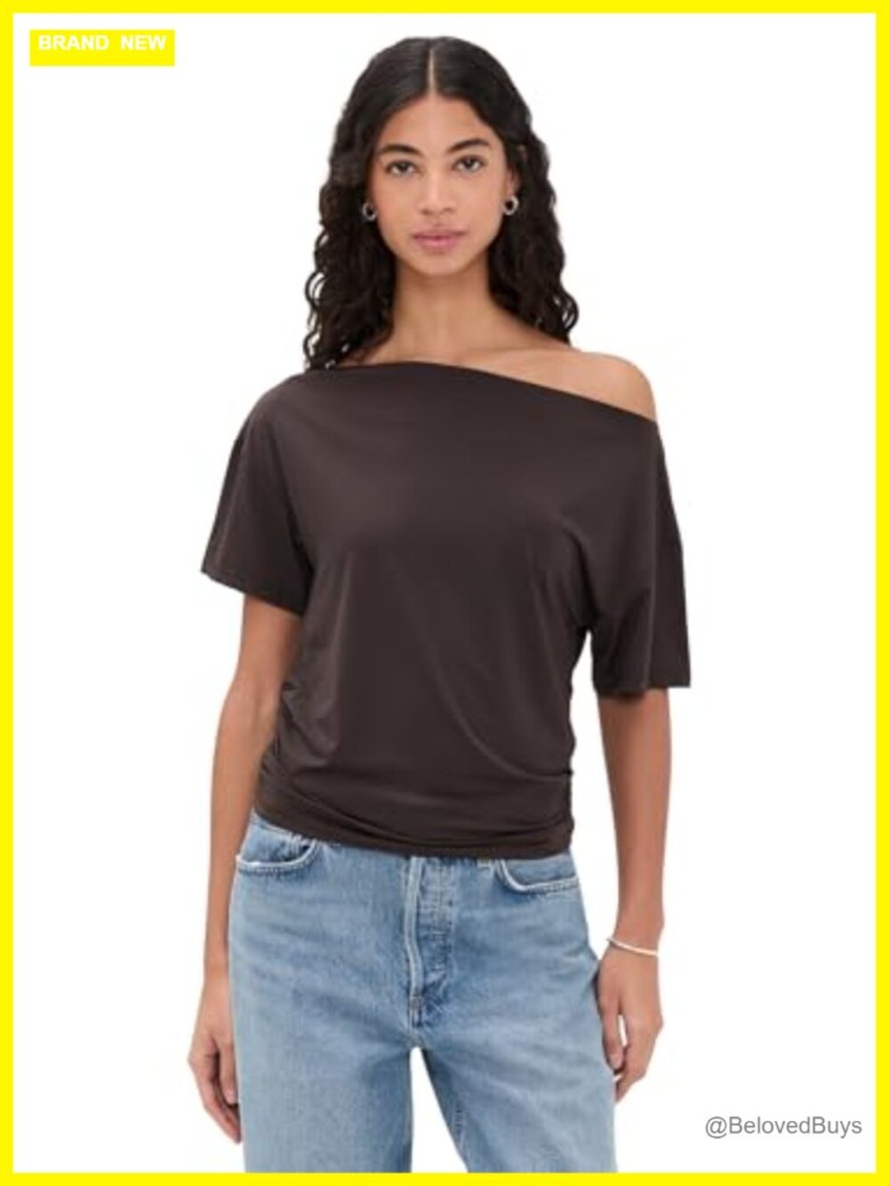 Oversized Boat Neck Short Sleeve T-Shirt with Side Ruching